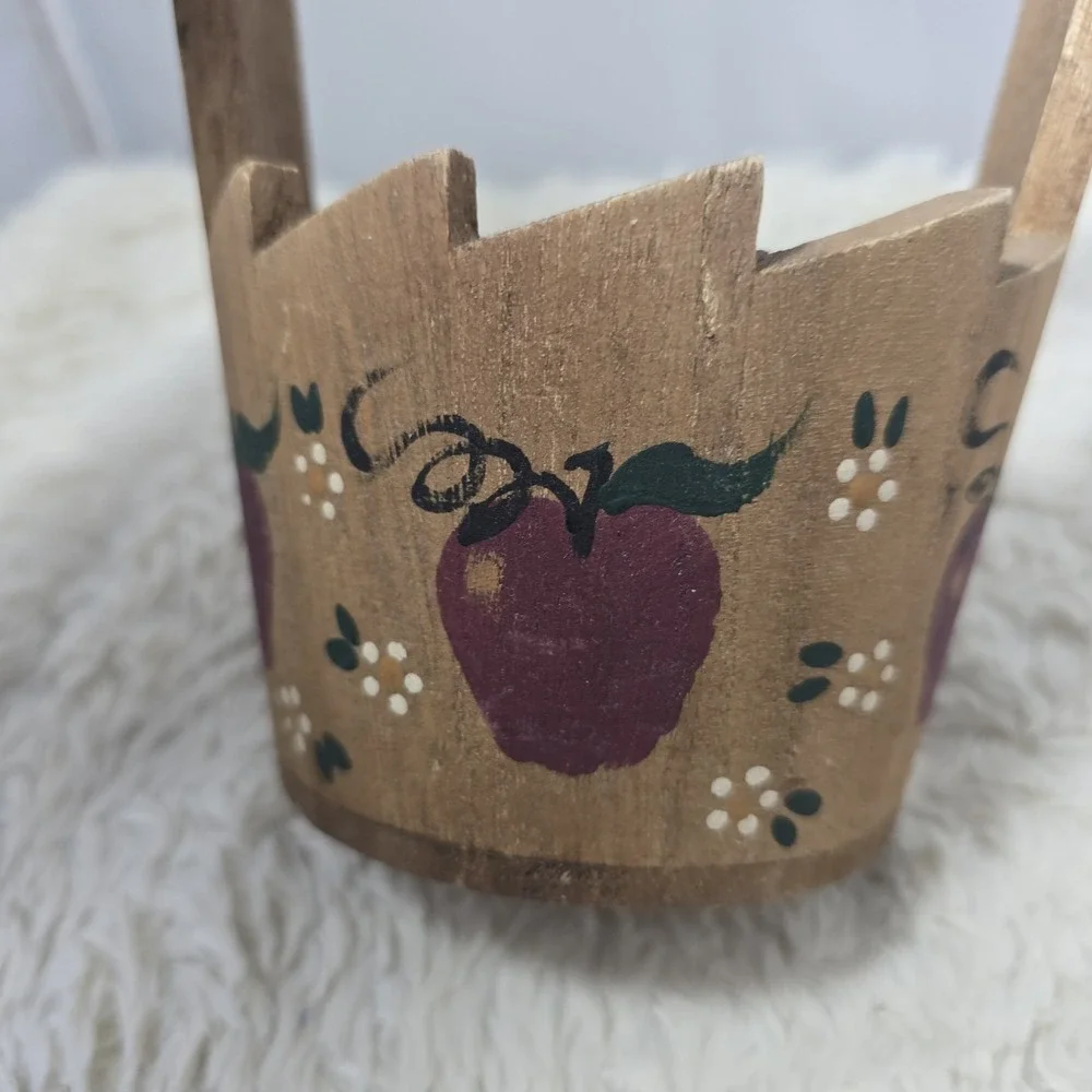 Wooden Mini Apple Basket Handpainted Home Decor Cottagecore Farm House Country